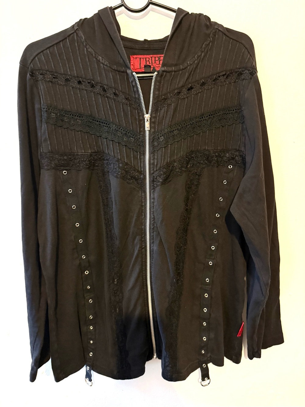 Tripp nyc Black Lace-Trim Zip Hoodie